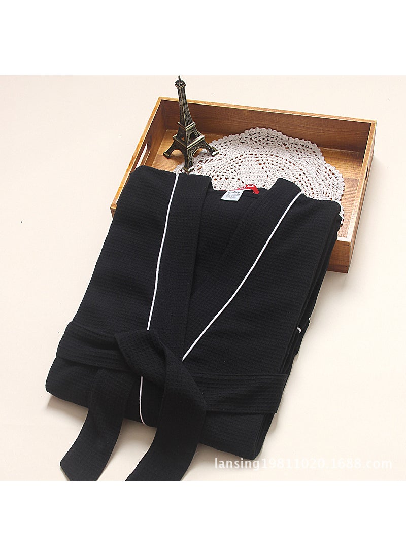 Luxury Waffle Cotton Bathrobe for Couples Black trim