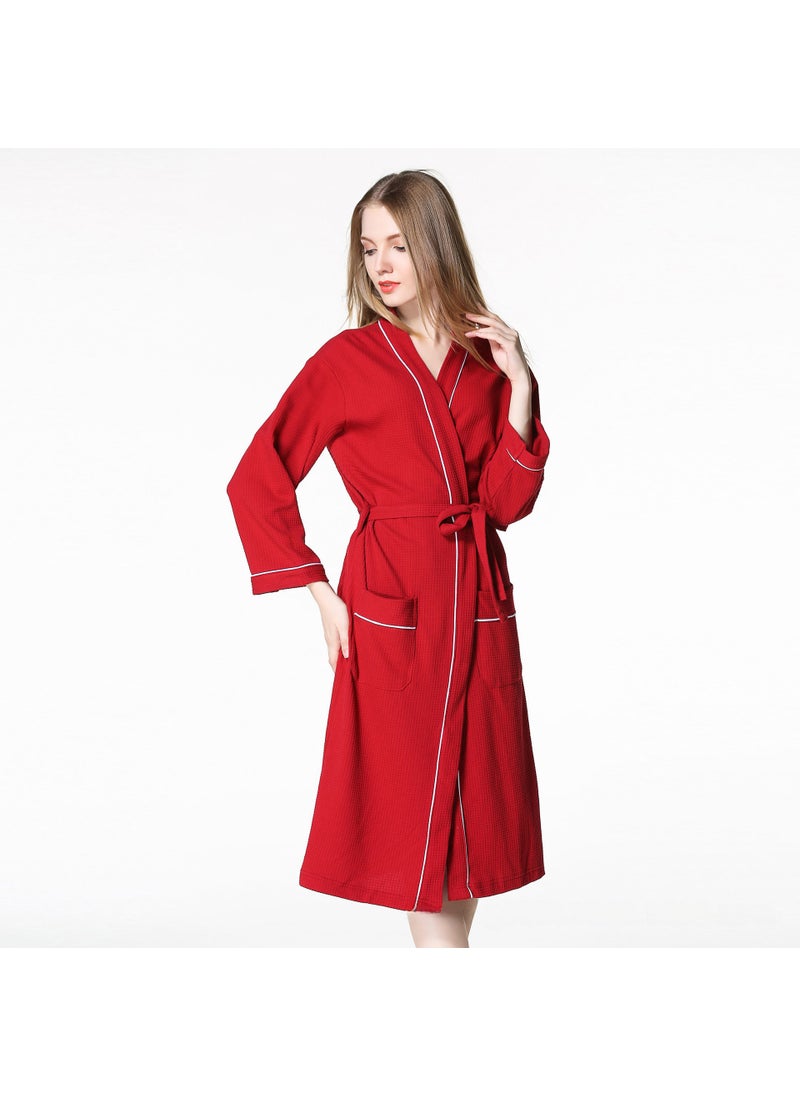Luxury Waffle Cotton Bathrobe for Couples White trim