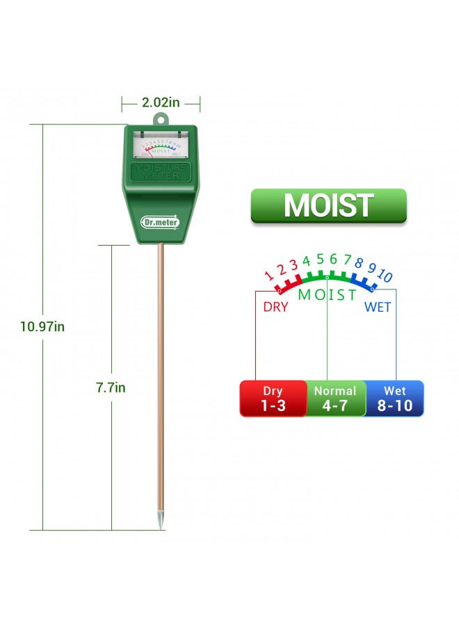 Dr.meter Soil Moisture Meter, Plant Water Meter for Garden Lawn Farm Indoor & Outdoor Use, Soil Tester Hygrometer Sensor for House Plants, Gardening Gifts, No Battery Needed