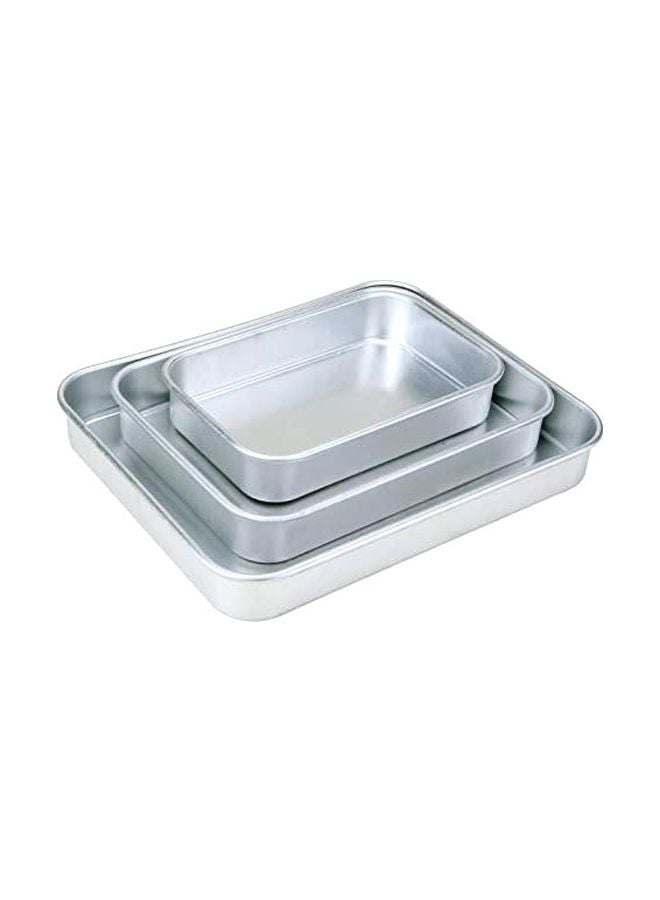 3-Piece Rectangular Baking Pan Set Silver