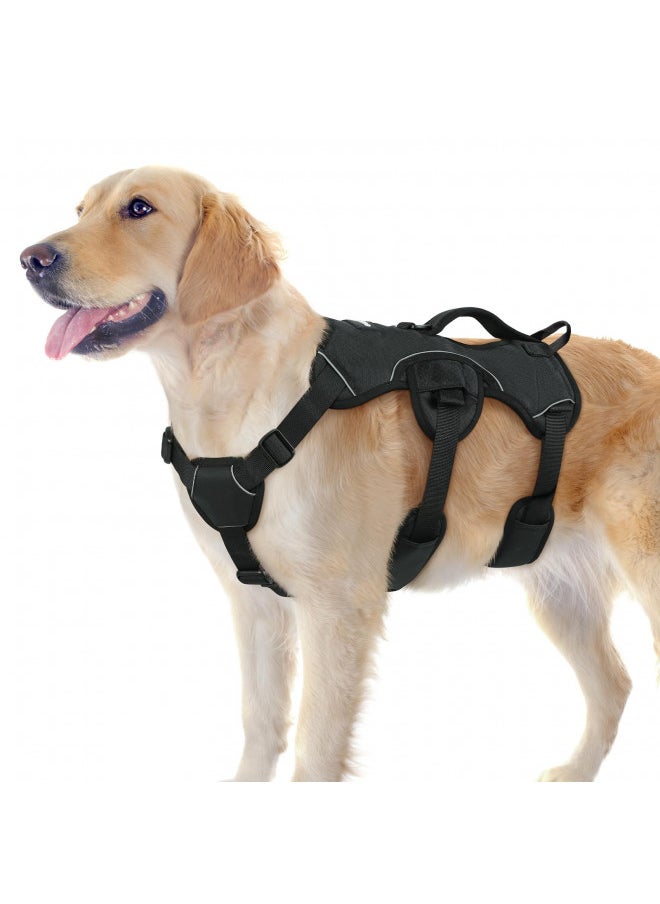 rabbitgoo Escape Proof Dog Harness, Soft Padded Full Body Pet Harness, Reflective Adjustable No Pull Vest with Lift Handle and Leash Clip for Large Dogs Walking Hiking Training, L, Black