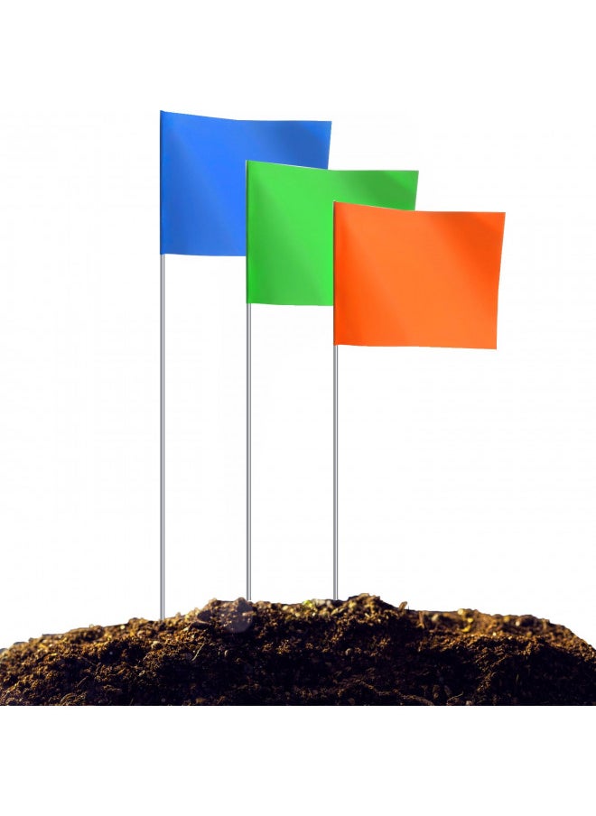 Zozen 100Pack Marking Flags, Orange&Green&Blue, Marker Flags for Lawn, 15x4x5 Inch Landscape Flgs, Irrigation Flags, Lawn Flags,Yard Markers, Match with for Distance Measuring Wheel.