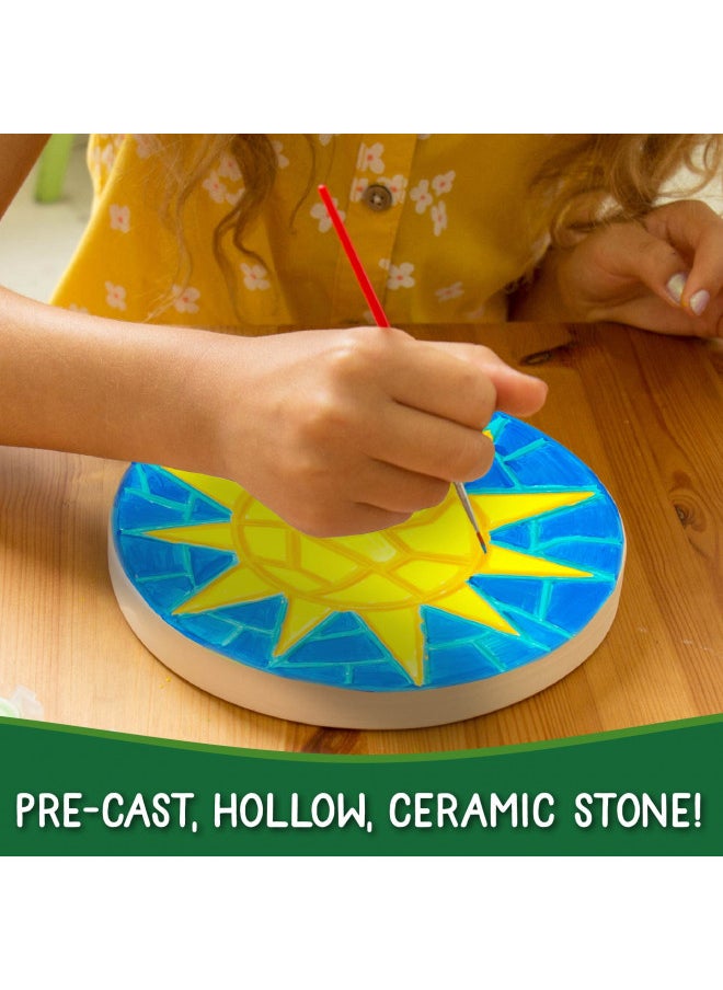 Creative Roots Mosaic Sun Stepping Stone Kit, Includes 7-Inch Ceramic Stepping Stone & 6 Vibrant Paints, DIY Garden Stone for Kids Ages 6+, Multicolor