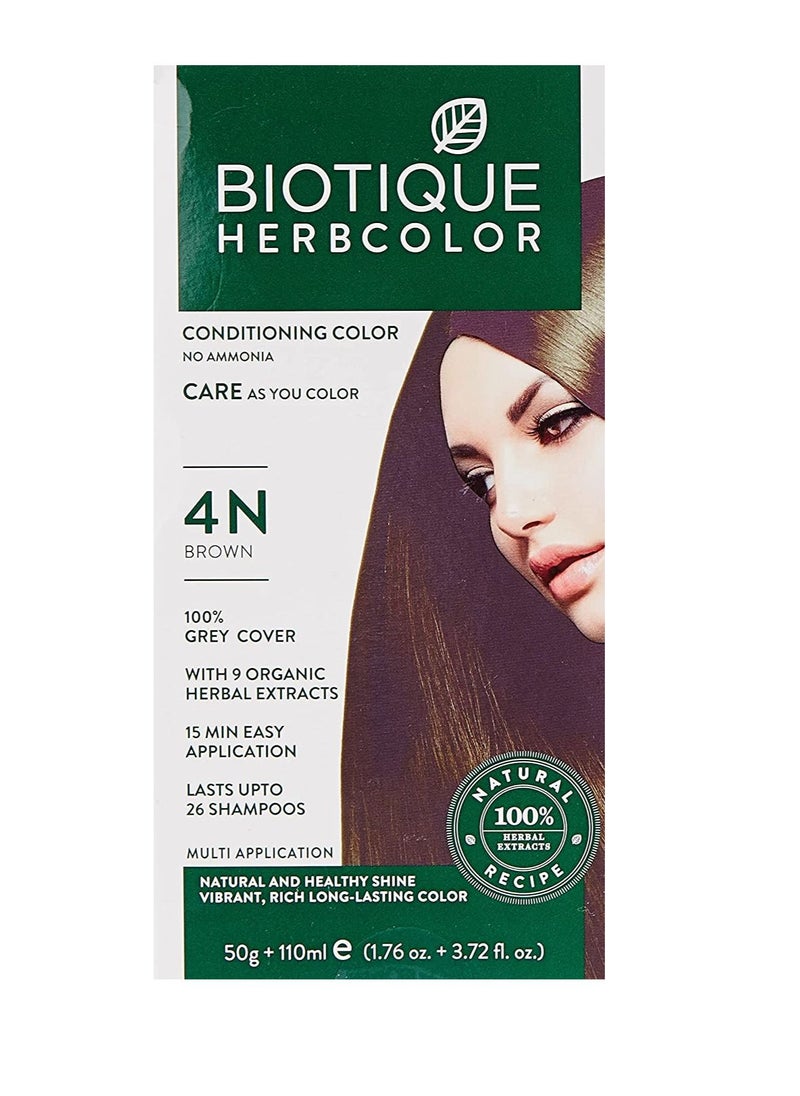 Bio Herb Color Conditioning Hair Color, 50g + 110ml Brown 4N  Pack of 1