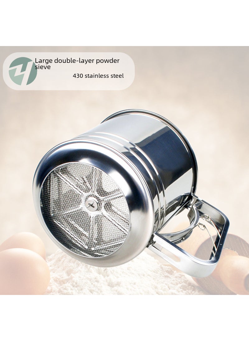 Large Double-Layer Flour Sifter Stainless Steel Manual Sieve