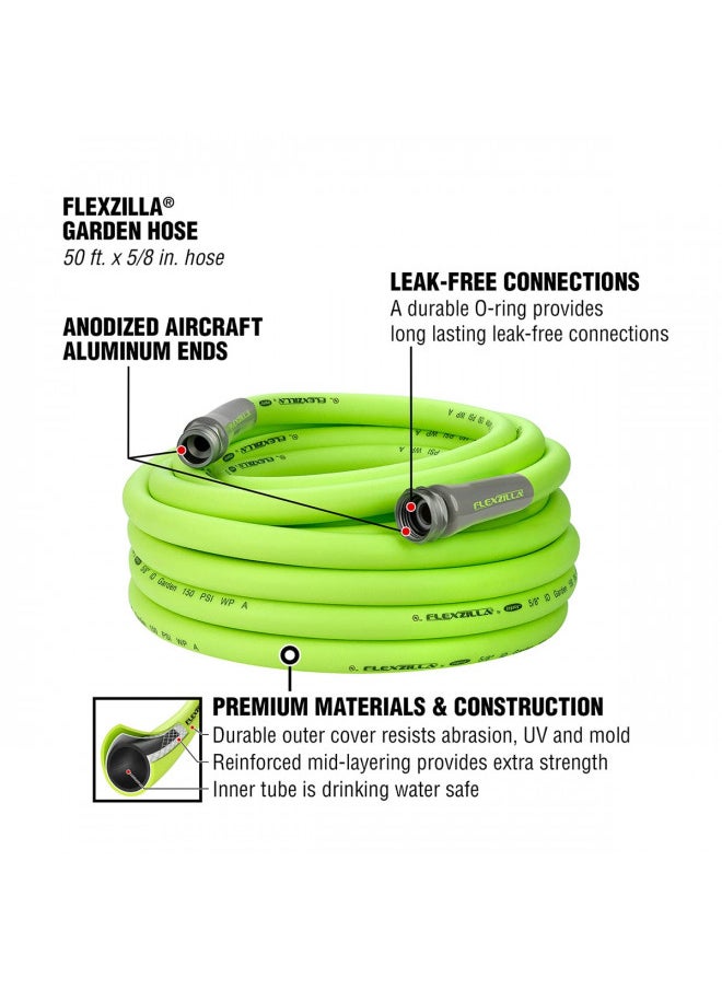 Flexzilla Garden Hose 5/8 in. x 50 ft, Heavy Duty, Lightweight, Drinking Water Safe, ZillaGreen - HFZG550YW-E