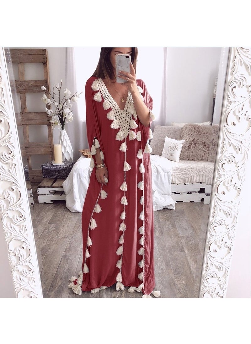 Boho Chic Plus Size Kaftan Tassel Gown Light purple