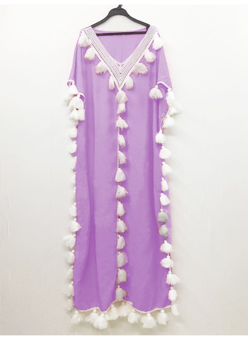 Boho Chic Plus Size Kaftan Tassel Gown Light purple