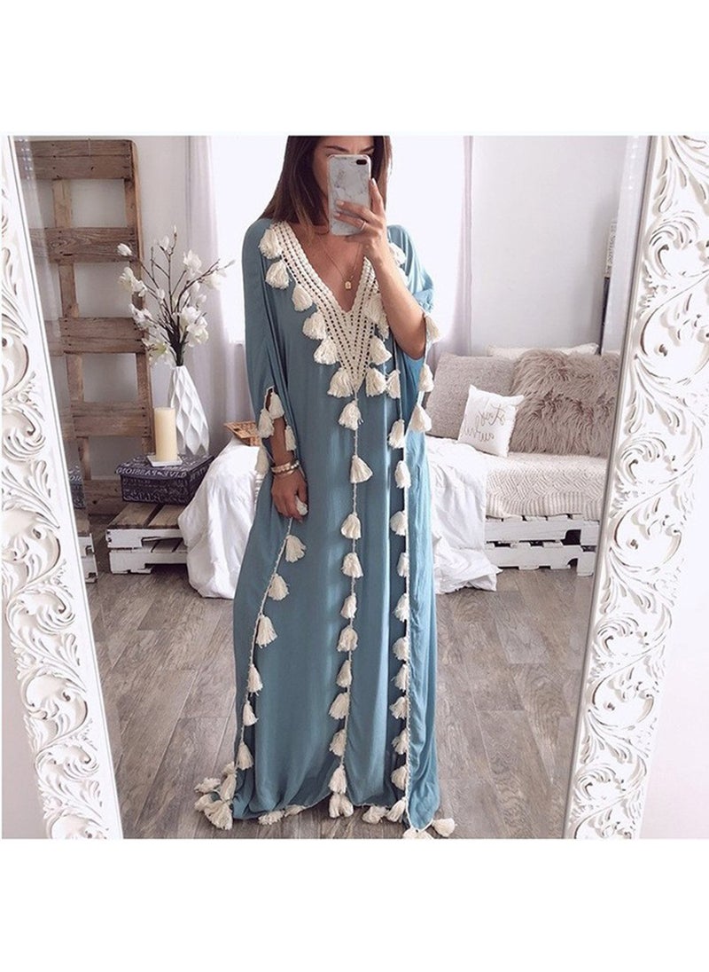 Boho Chic Plus Size Kaftan Tassel Gown Light purple