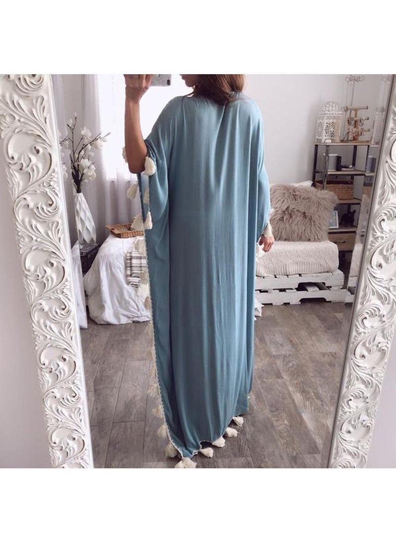 Boho Chic Plus Size Kaftan Tassel Gown Green