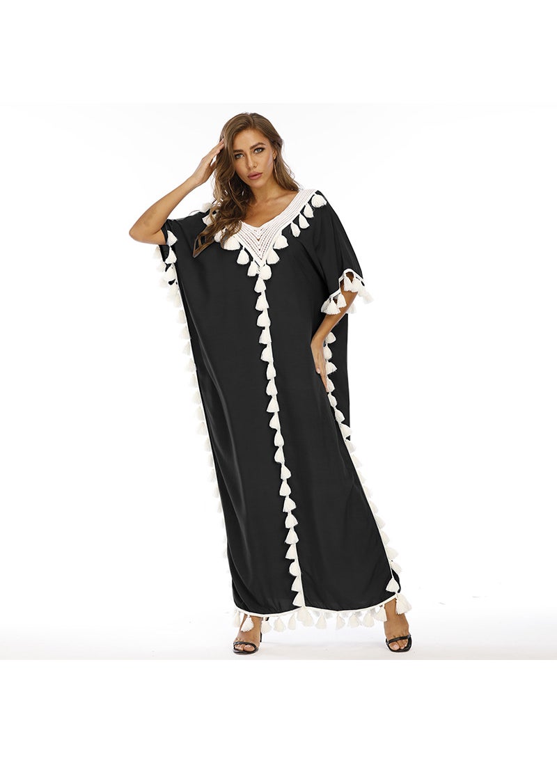 Boho Chic Plus Size Kaftan Tassel Gown Green