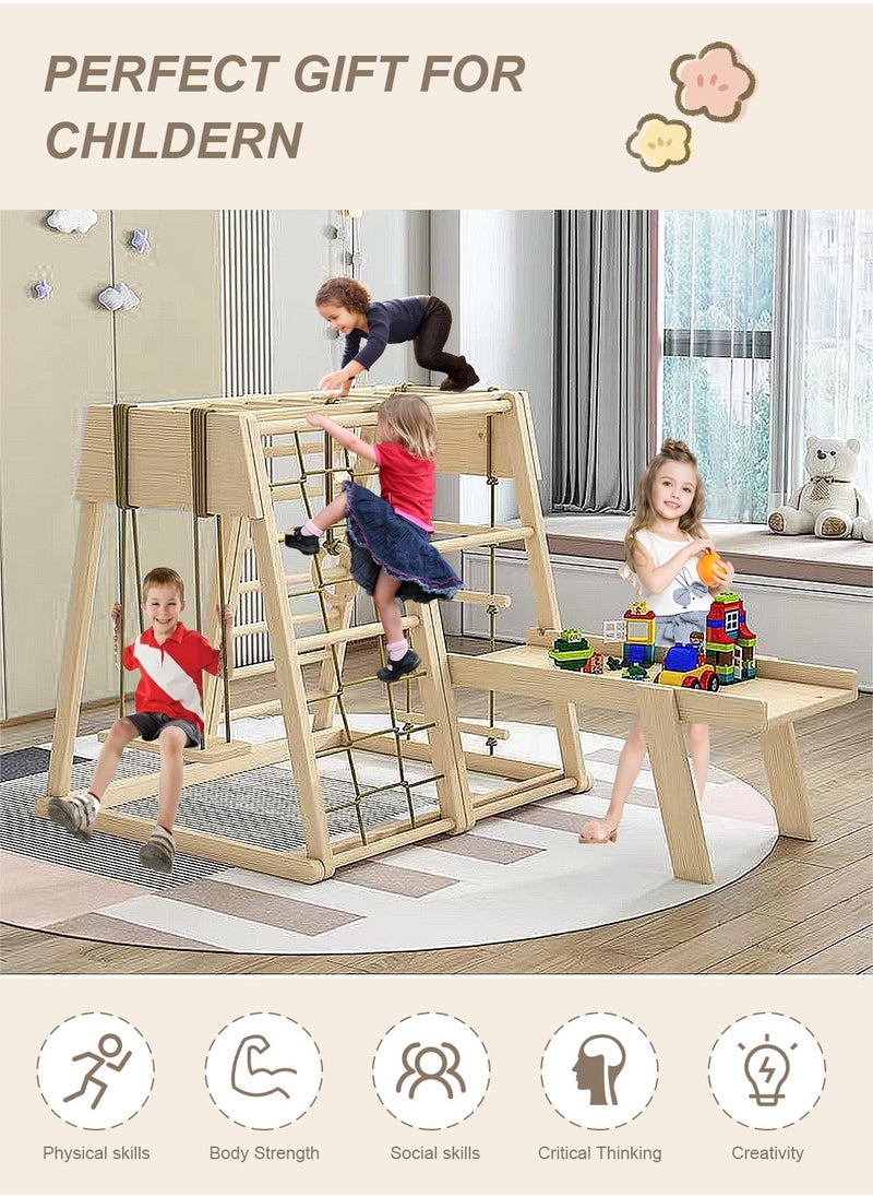 Jungle Gym, Toddler Climbing Toys, Indoor Playground Climbing Toys for Toddlers, Montessori Style Playground Sets for Backyards , Climbing Wall, Rope Wall Climber,  Swing，Toy desk