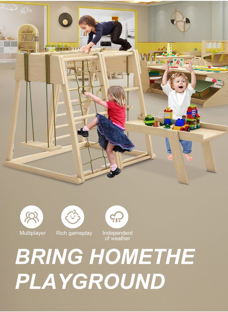 Jungle Gym Toddler Climbing Toys Indoor Playground Climbing Toys for Toddlers Montessori Style Playground Sets for Backyards Climbing Wall Rope Wall Climber Swing Toy Desk