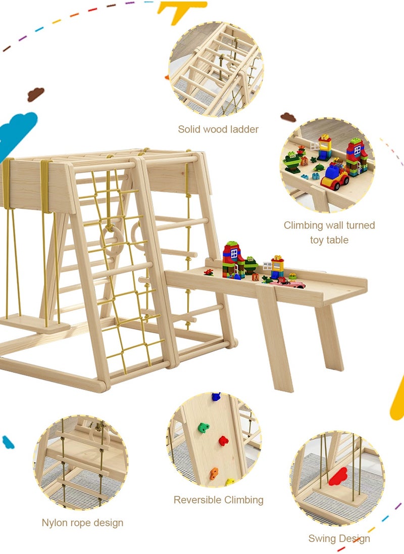 Jungle Gym Toddler Climbing Toys Indoor Playground Climbing Toys for Toddlers Montessori Style Playground Sets for Backyards Climbing Wall Rope Wall Climber Swing Toy Desk