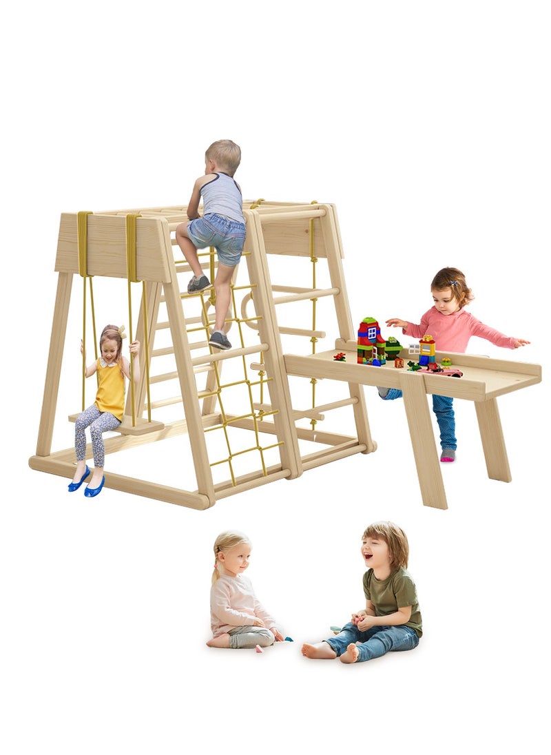 Jungle Gym Toddler Climbing Toys Indoor Playground Climbing Toys for Toddlers Montessori Style Playground Sets for Backyards Climbing Wall Rope Wall Climber Swing Toy Desk