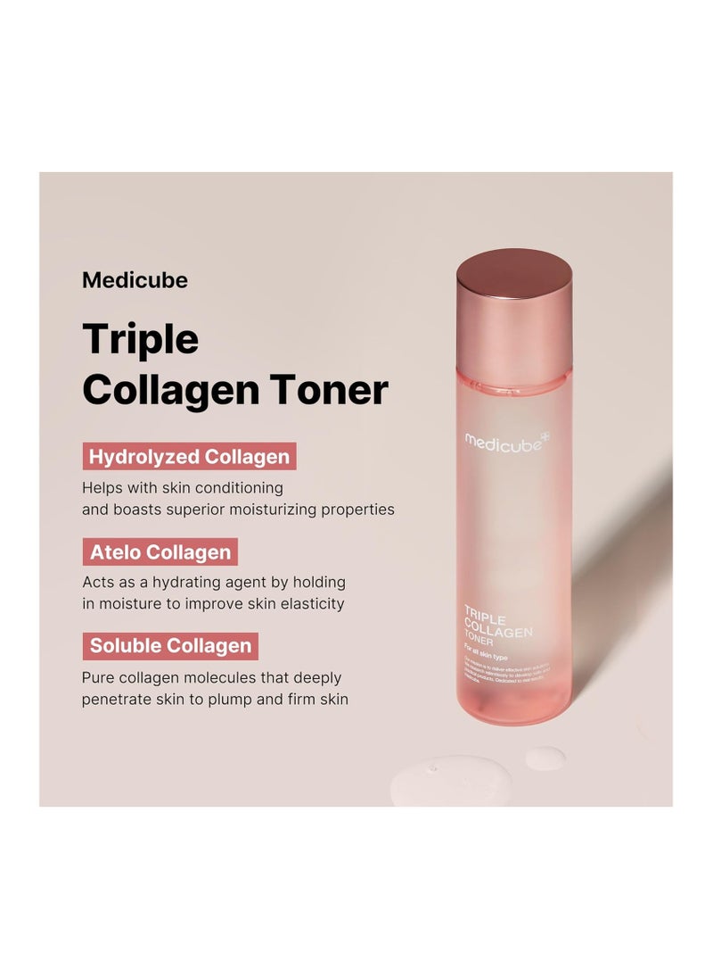 Medicube Triple Collagen Toner - Hydrolyzed, Atelo, & Soluble Collagen for Deep Hydration & Plump Skin - Fast-Absorbing Formula for All-Day Suppleness, Korean Skincare