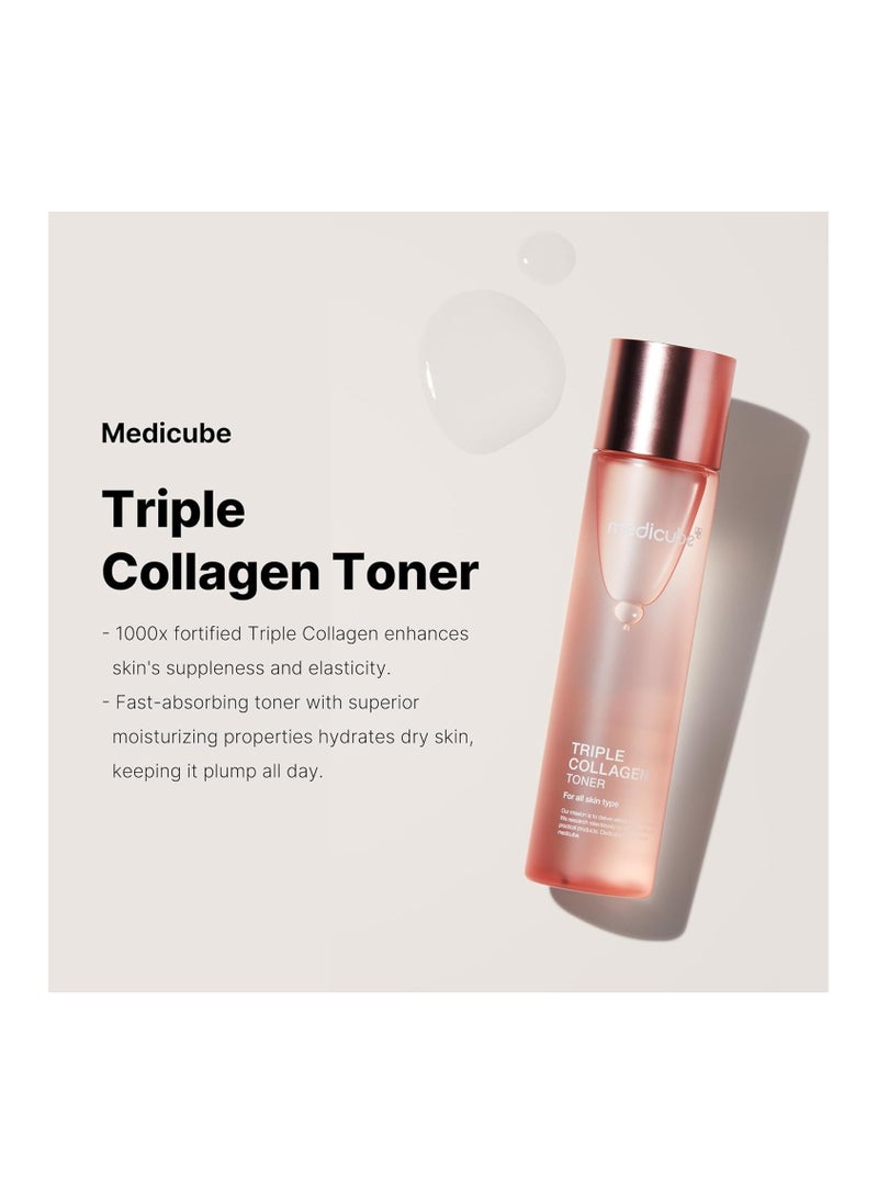 Medicube Triple Collagen Toner - Hydrolyzed, Atelo, & Soluble Collagen for Deep Hydration & Plump Skin - Fast-Absorbing Formula for All-Day Suppleness, Korean Skincare