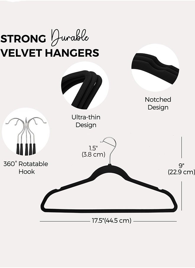 Premium Velvet Hangers 50 Pack, Non-Slip Flocked Felt Hangers, Sturdy Clothes Hangers Heavy Duty Coat Hangers and Suit Hangers, Durable Slim Black Hangers for Closet Space Saving