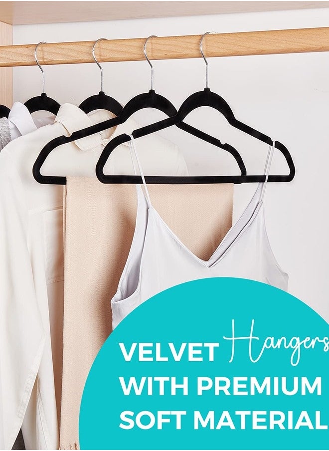 Premium Velvet Hangers 50 Pack, Non-Slip Flocked Felt Hangers, Sturdy Clothes Hangers Heavy Duty Coat Hangers and Suit Hangers, Durable Slim Black Hangers for Closet Space Saving