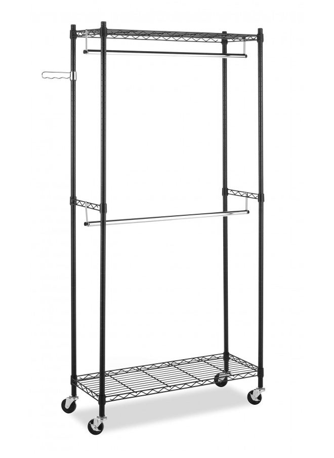 Whitmor 6070-3366-BB Supreme Double Rod Garment Rack Rolling Clothes Organizer - Black with Chrome