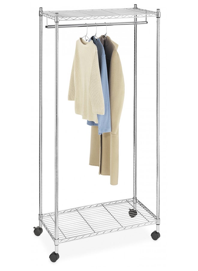 Whitmor Supreme Garment Rack - Double Shelf Rolling Clothes Organizer - Chrome