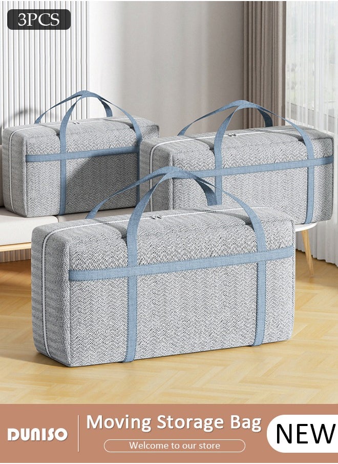 3 Pack Moving Storage Bag with Zipper, Large Capacity Multipurpose Clothes Organizing Storage Bag with Strong Handles, Folding Blanket Storage Bag for Bedroom Closet, Wardrobe, Moving, Quilt Storage