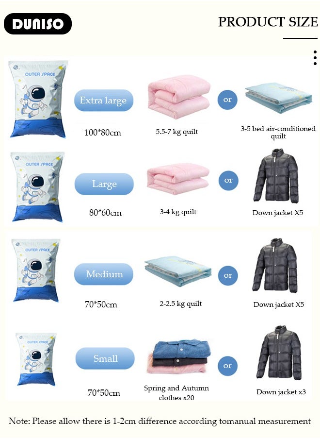 Combo Vacuum Storage Bag with Electric Pump, 4 Pack(1Jumbo + 1 Large + 1Medium + 1 Small) of Reusable Compression Bags, Double Zip Seal Special-Grip Clip,Travel Vacuum Sealer Bags, Rapid Vacuum for Clothes, Mattress, Blanket, Pillows Compression and Travelling