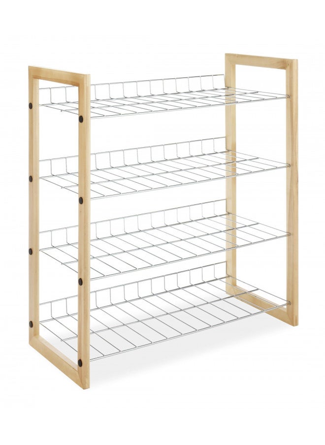 Whitmor 4 Tier Storage Organizer-Natural Wood and Chrome Closet, 4 Shelf