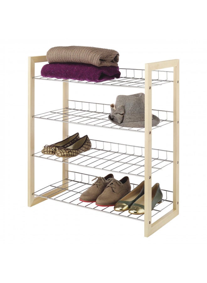 Whitmor 4 Tier Storage Organizer-Natural Wood and Chrome Closet, 4 Shelf