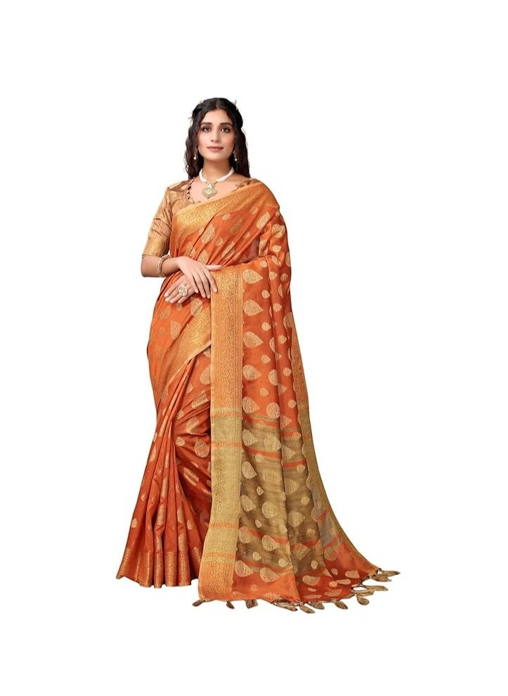 Women's Tassel & Self Woven Cotton Silk Saree with Unstitched Blouse Piece