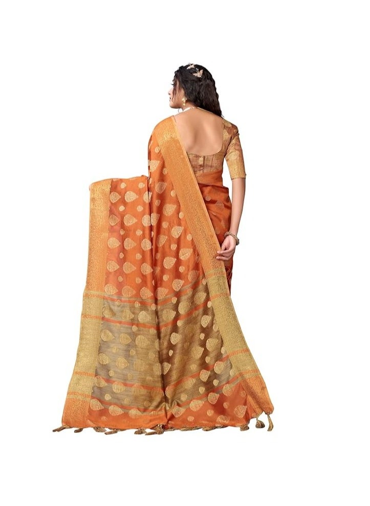 Women's Tassel & Self Woven Cotton Silk Saree with Unstitched Blouse Piece