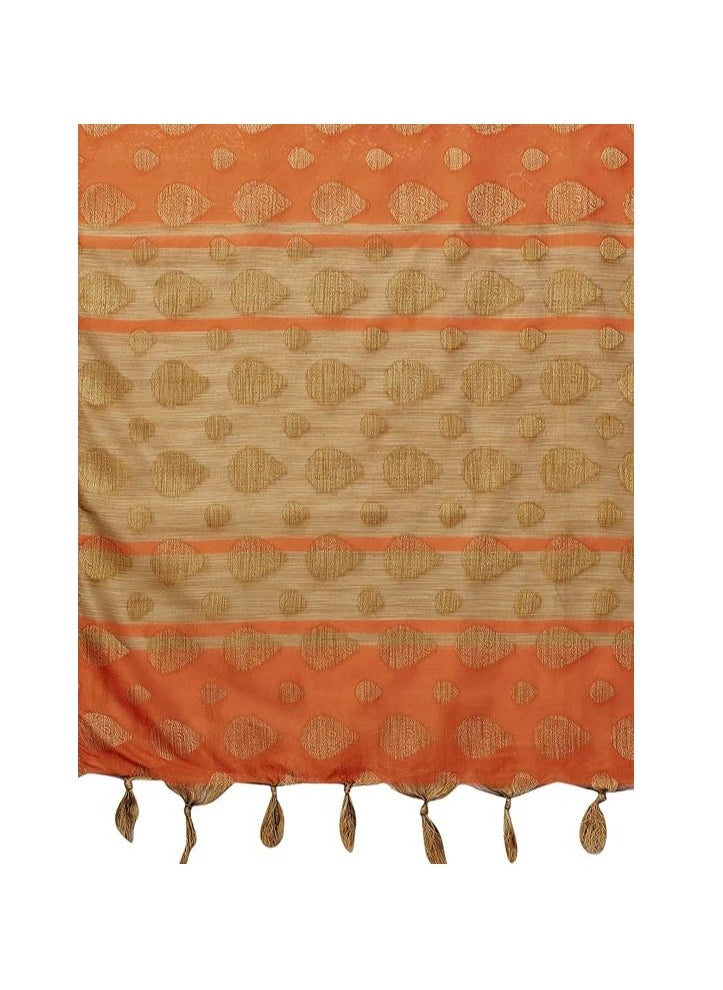 Women's Tassel & Self Woven Cotton Silk Saree with Unstitched Blouse Piece