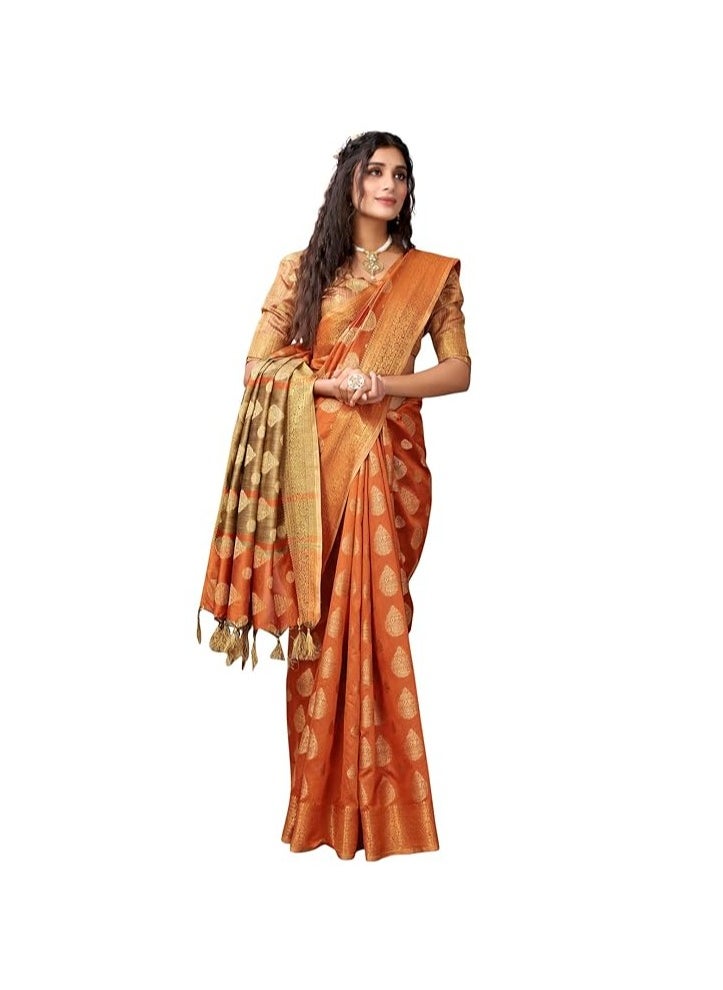 Women's Tassel & Self Woven Cotton Silk Saree with Unstitched Blouse Piece