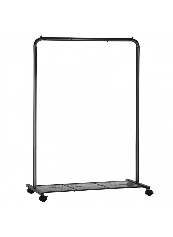 SONGMICS Clothes Rack with Wheels, 36 Inch Garment Rack, Clothing Rack for Hanging Clothes, with Dense Mesh Storage Shelf, 110 lb Load Capacity, 2 Brakes, Steel Frame, Black UHSR25BK