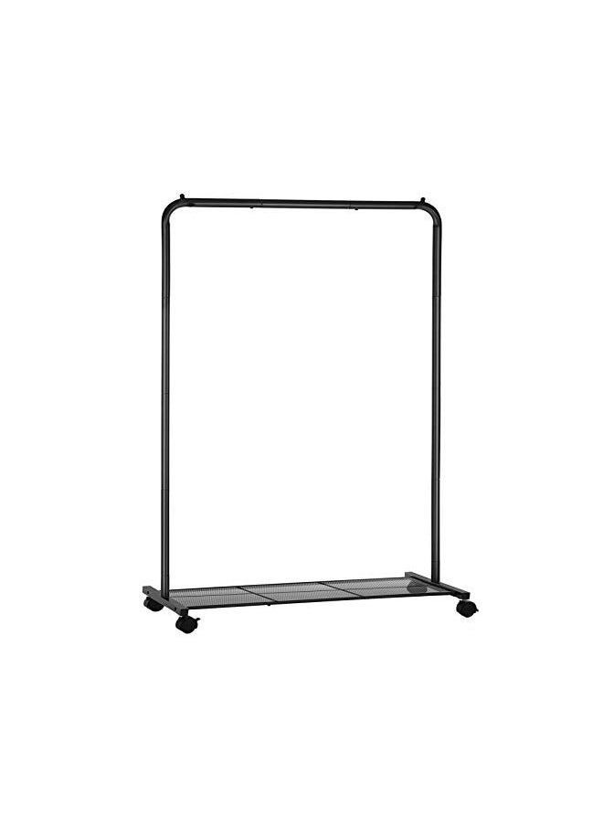 SONGMICS Clothes Rack with Wheels, 36 Inch Garment Rack, Clothing Rack for Hanging Clothes, with Dense Mesh Storage Shelf, 110 lb Load Capacity, 2 Brakes, Steel Frame, Black UHSR25BK