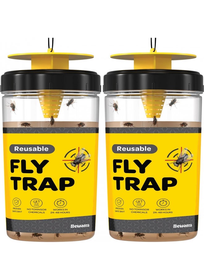 Victor M380 [Set of 2] Reusable Outdoor Fly Traps 32 oz - Fly Magnet Bait Trap - Made in USA - Bundled with 2 Bait Cebo and 2 Hanging Chains