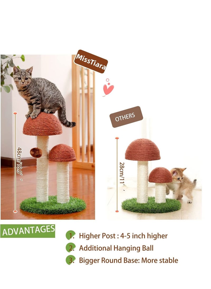 48cm Mushroom Scratching Post with ball for cats natural linen artificial lawn Large wear-resistant cat toy