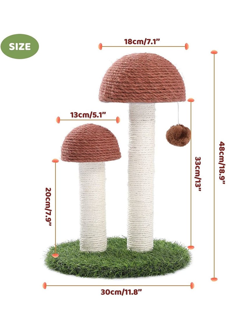 48cm Mushroom Scratching Post with ball for cats natural linen artificial lawn Large wear-resistant cat toy