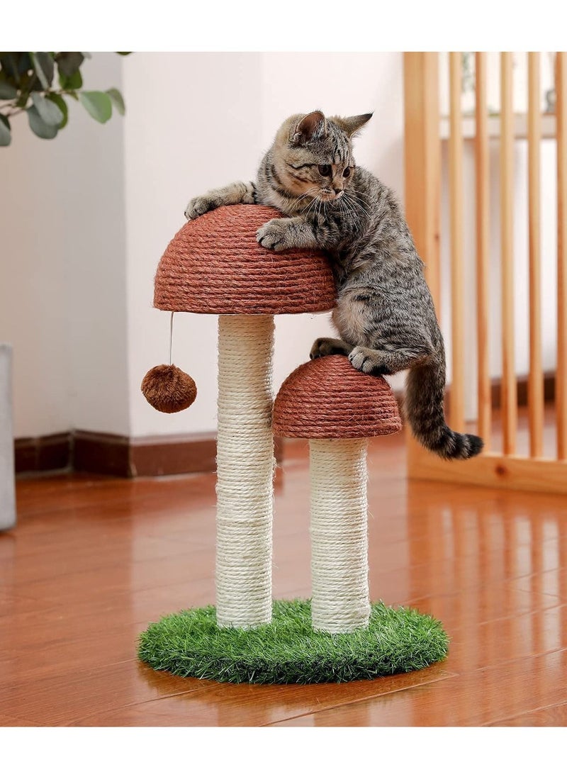 48cm Mushroom Scratching Post with ball for cats natural linen artificial lawn Large wear-resistant cat toy