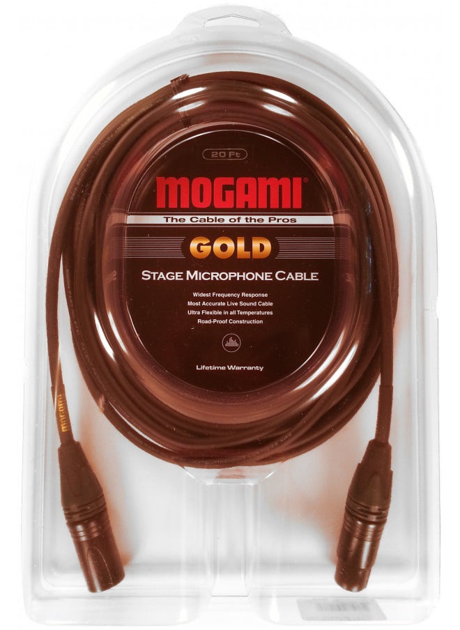 Mogami Gold STAGE-20 XLR Microphone Cable, XLR-Female to XLR-Male, 3-Pin, Gold Contacts, Straight Connectors, 20 Foot