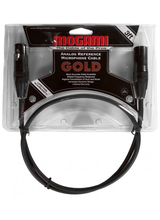 Mogami Gold STUDIO-03 XLR Microphone Cable, XLR-Female to XLR-Male, 3-Pin, Gold Contacts, Straight Connectors, 3 Foot