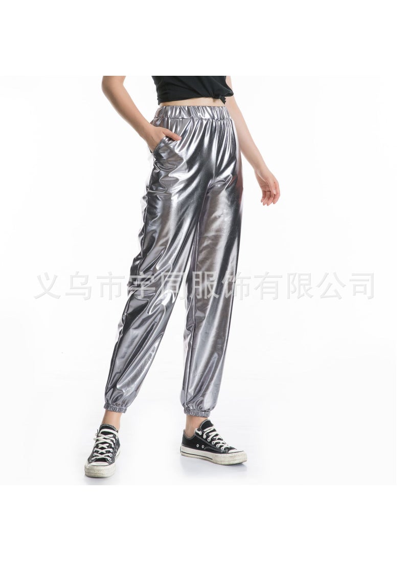 European and American explosions large size womens pants spring and summer loose casual street metal laser color factory direct loose pants women Grey