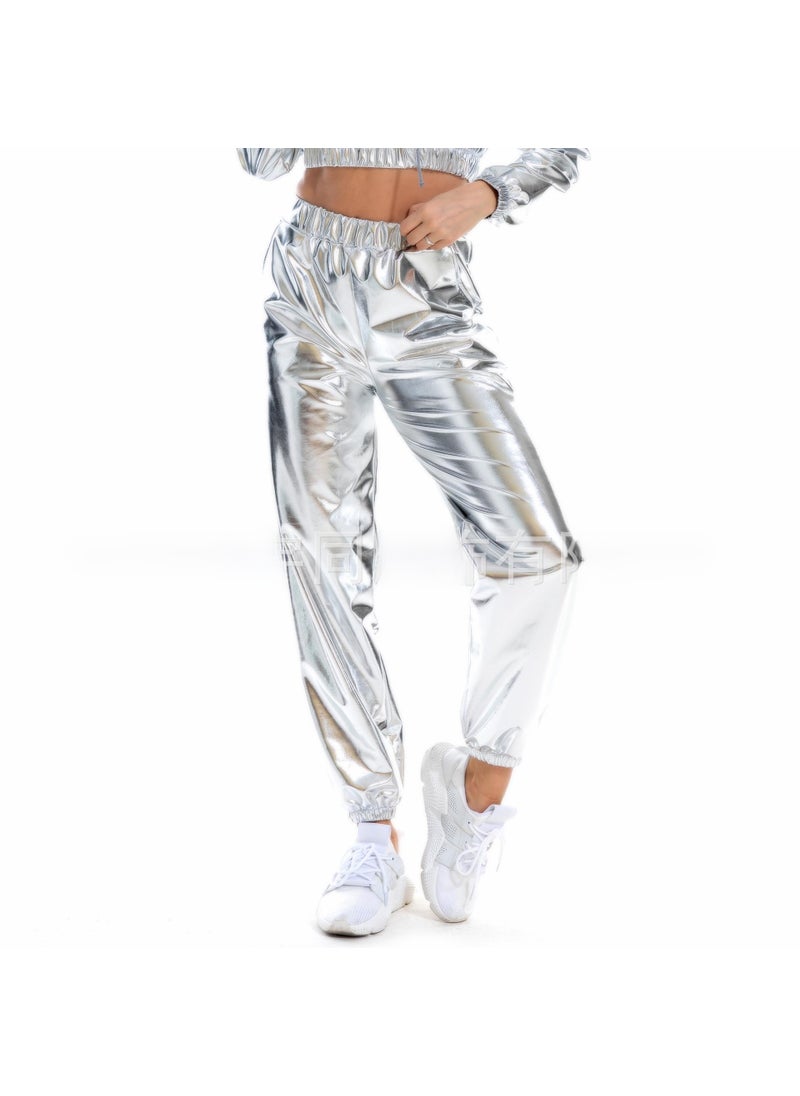 European and American explosions large size womens pants spring and summer loose casual street metal laser color factory direct loose pants women Laser Blue