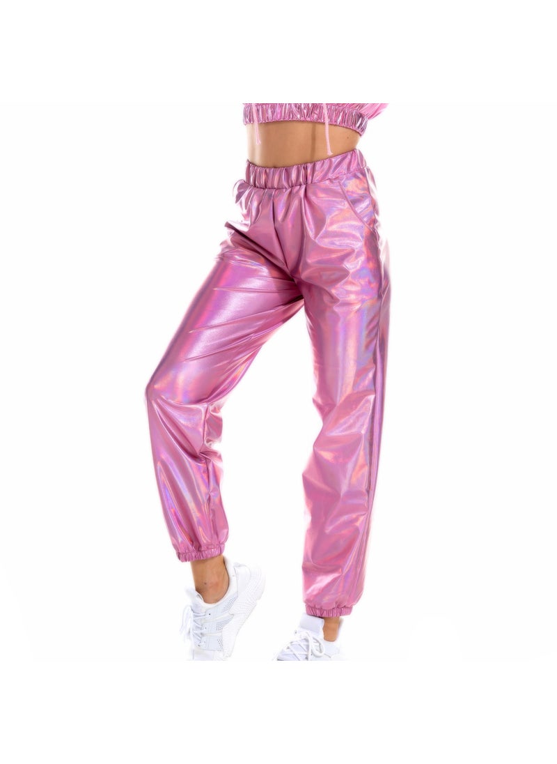 European and American explosions large size womens pants spring and summer loose casual street metal laser color factory direct loose pants women Laser Blue