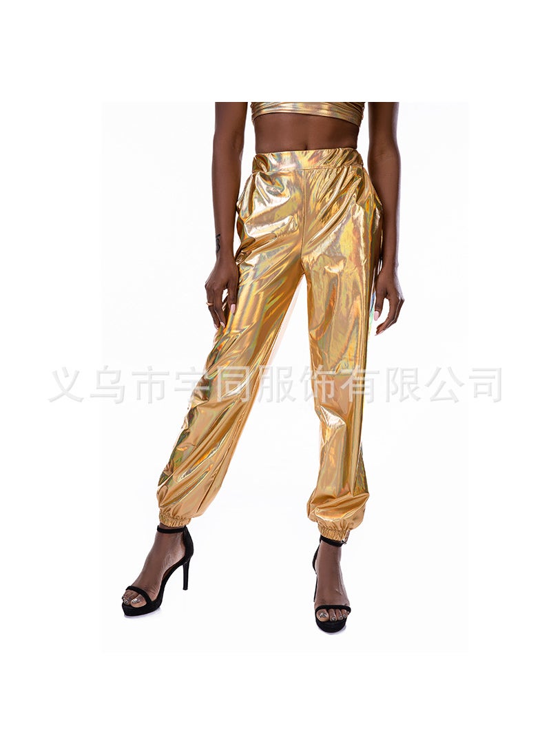 European and American explosions large size womens pants spring and summer loose casual street metal laser color factory direct loose pants women Laser silver