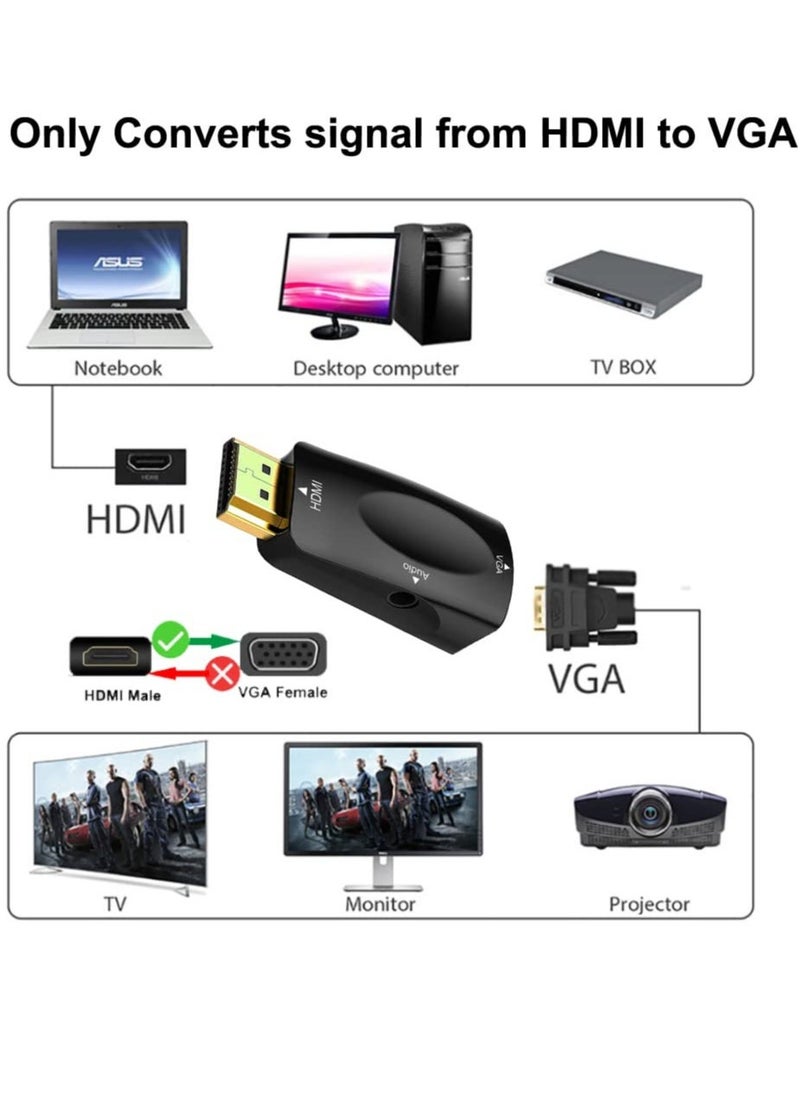 HDMI to VGA 2-Pack, Computer HDMI to VGA Monitor Adapter, Male HDMI to VGA Female Adapter 1080P Video for Computer, Desktop, Laptop, PC, Monitor, Projector, HDTV, Raspberry Pi, Roku, Xbox and More