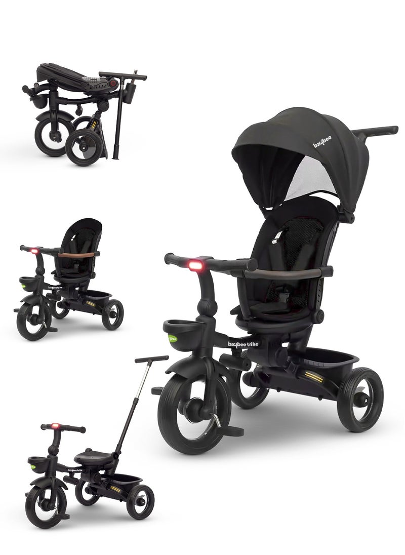 Cozy 7 in 1 Convertible Baby Tricycle for Kids, Foldable Baby Kids Cycle with Parental Push Handle, Canopy, Rotatable Seat, Light, Safety Bar & Belt | Kids Tricycle Cycle for Kids 1.5 to 5 Years Black