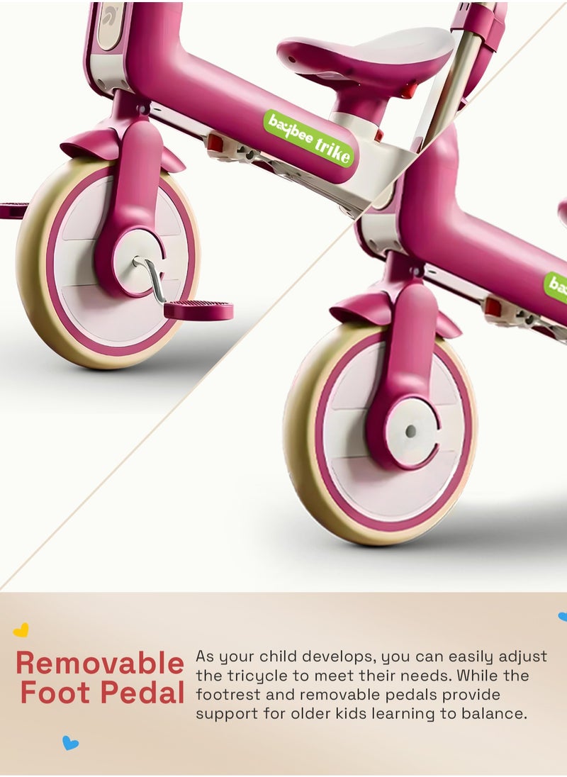 Novak 4 in 1 Convertible Baby Tricycle for Kids, Baby Kids Cycle with 3 Height Adjustable Parental Handle, Balance Bike & Bicycle Mode | Foldable Kids Tricycle Cycle for Kids 1.5 to 5 Years Pink