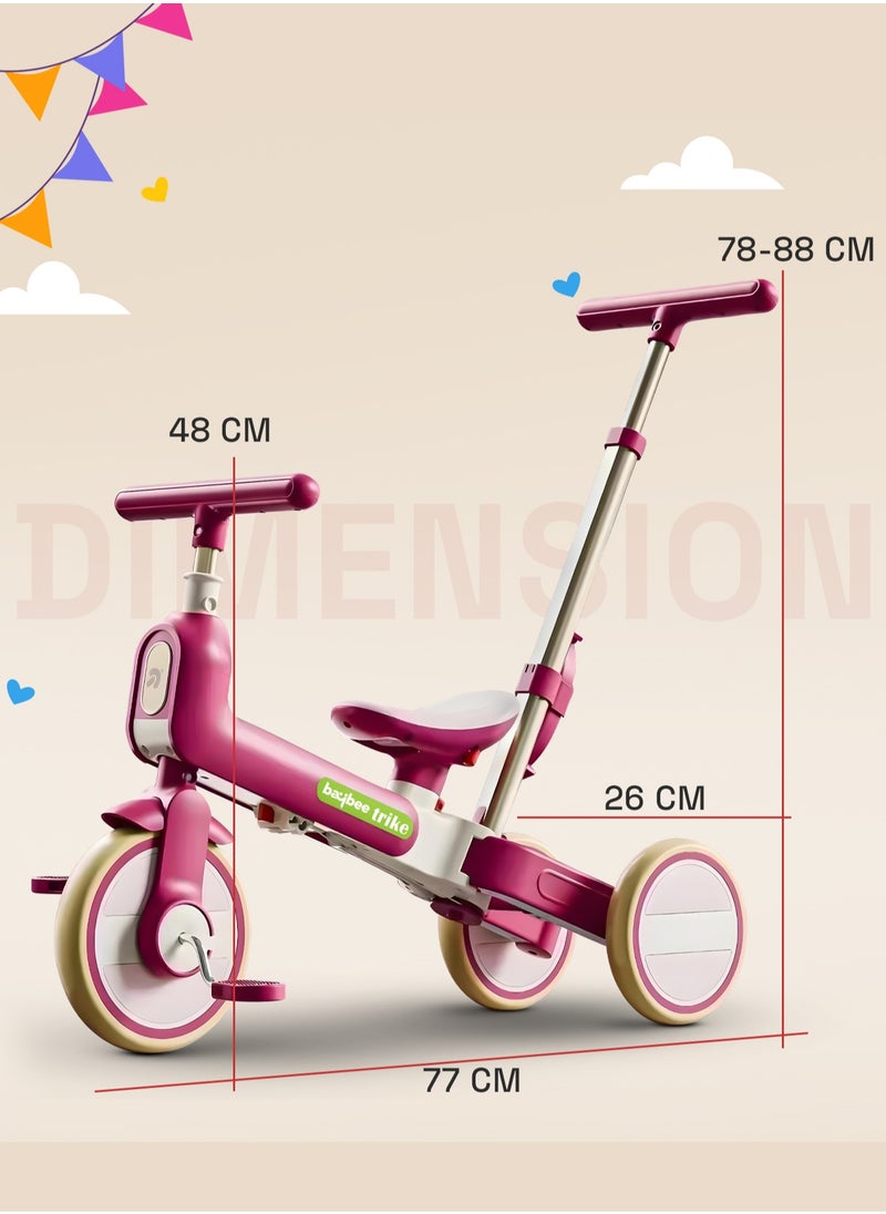 Novak 4 in 1 Convertible Baby Tricycle for Kids, Baby Kids Cycle with 3 Height Adjustable Parental Handle, Balance Bike & Bicycle Mode | Foldable Kids Tricycle Cycle for Kids 1.5 to 5 Years Pink