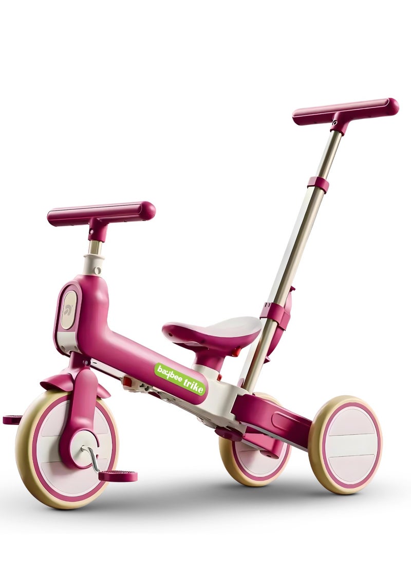 Novak 4 in 1 Convertible Baby Tricycle for Kids, Baby Kids Cycle with 3 Height Adjustable Parental Handle, Balance Bike & Bicycle Mode | Foldable Kids Tricycle Cycle for Kids 1.5 to 5 Years Pink